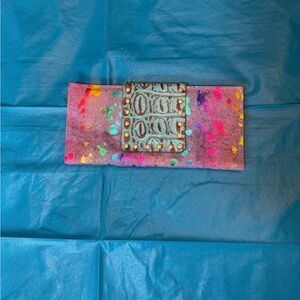 Multicolor Suede Clutch Wallet with Studded Leather Accent